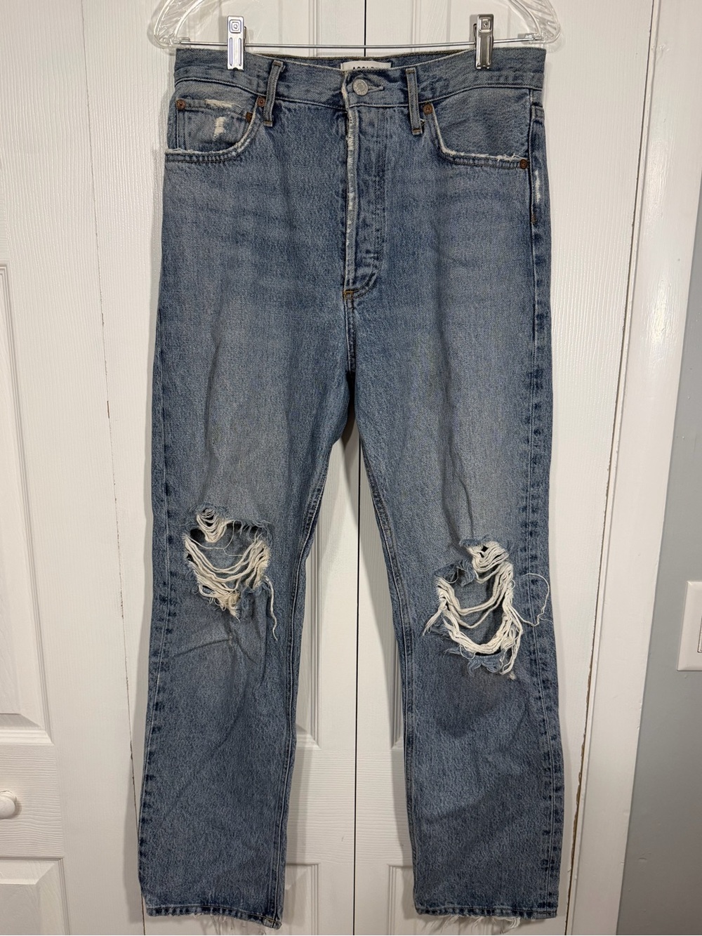 Agolde Distressed 90s Pinch Waist Straight Leg Jeans Size 28 Light Blue